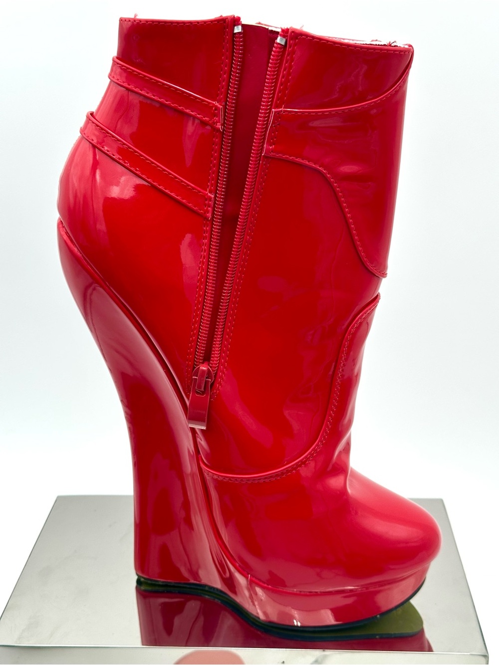 Fetish Wear 8” heel! Red Patent Platform Ankle Boots with zipper 🌶️🌶️🌶️🌶️